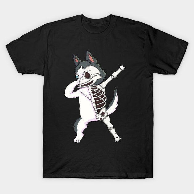 Dabbing Siberian Husky Skeleton Halloween T-Shirt by JaydeMargulies